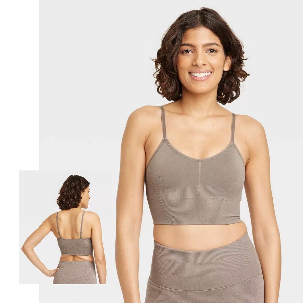 All in Motion Dark Brown/Taupe Longline Sports Bra, XS, XL